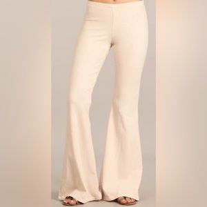 Chatoyant Mineral Wash Bell Bottom Soft Pants, Cream, Size Medium